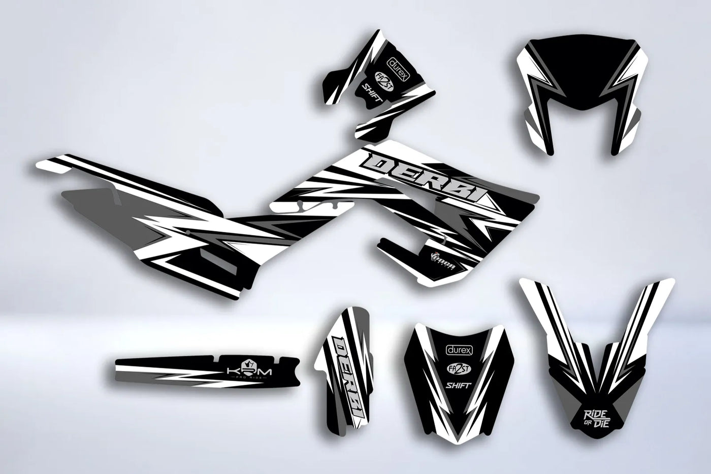 graphics kit DERBI X-TREME / RACING 2018-2024 - BLACK & WHITE