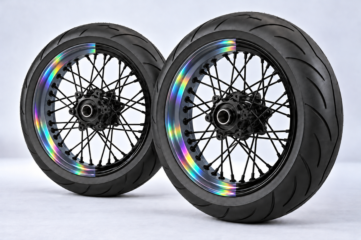 Stickers Demi-Jantes HOLOGRAPHIQUES Bi-ton (50/50 Supermoto)