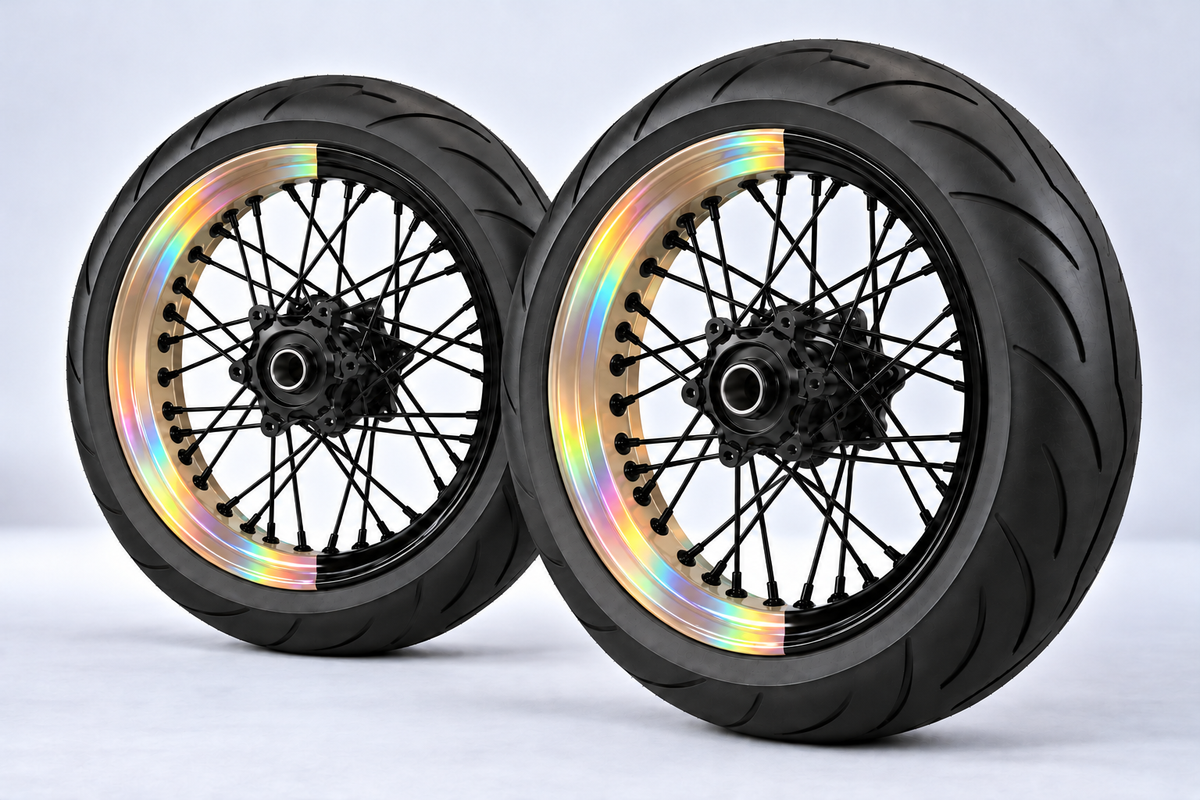 Stickers Demi-Jantes HOLOGRAPHIQUES Bi-ton (50/50 Supermoto)