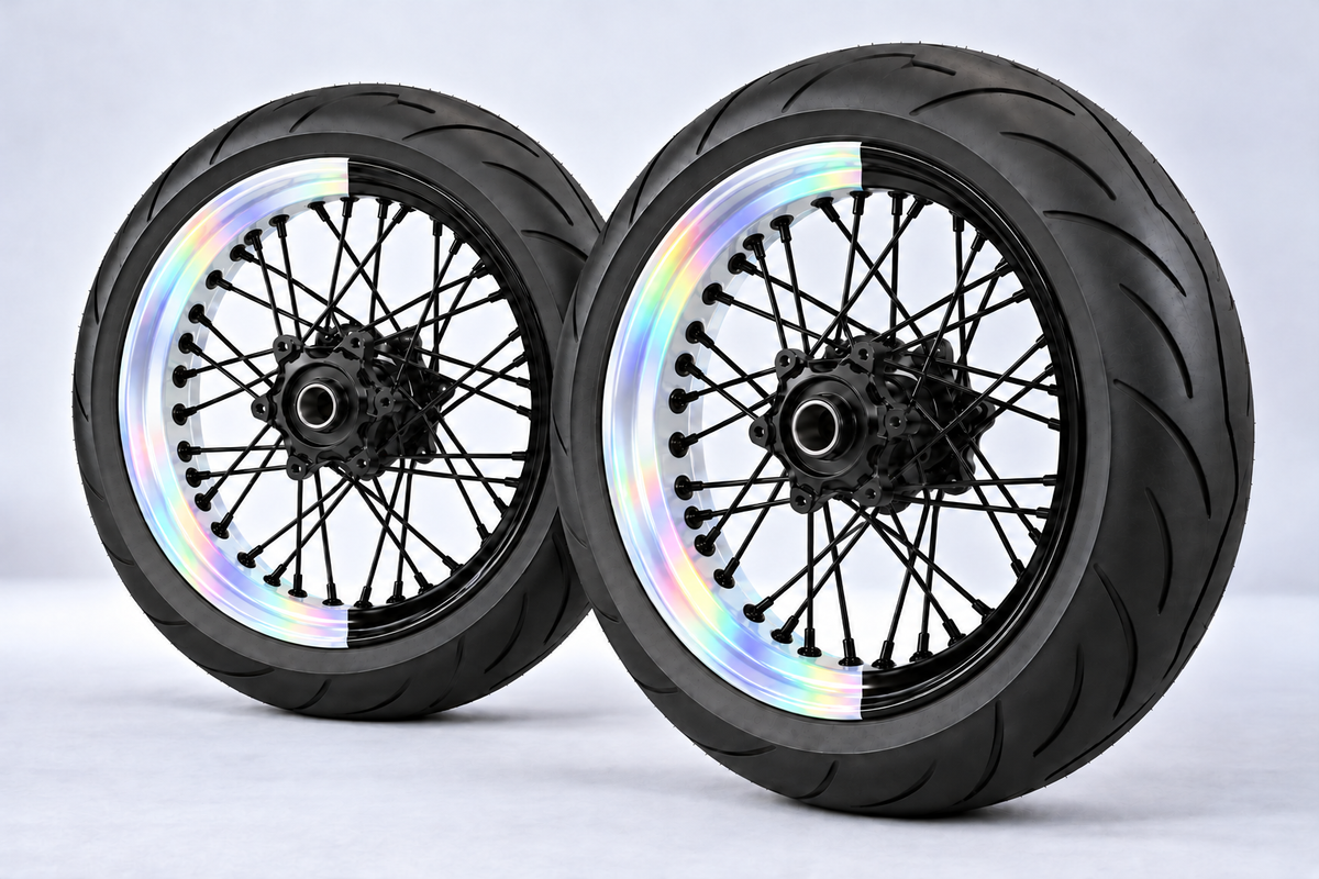 Stickers Demi-Jantes HOLOGRAPHIQUES Bi-ton (50/50 Supermoto)