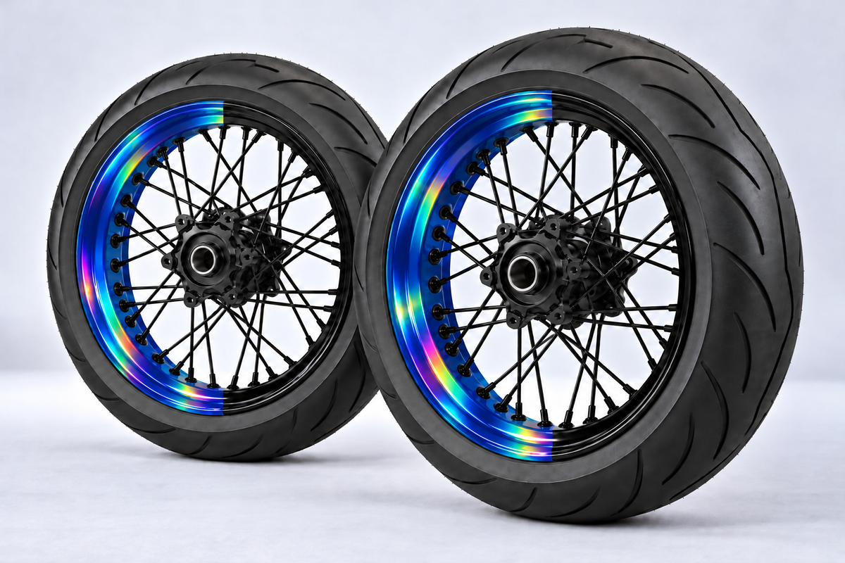 Stickers Demi-Jantes HOLOGRAPHIQUES Bi-ton (50/50 Supermoto)