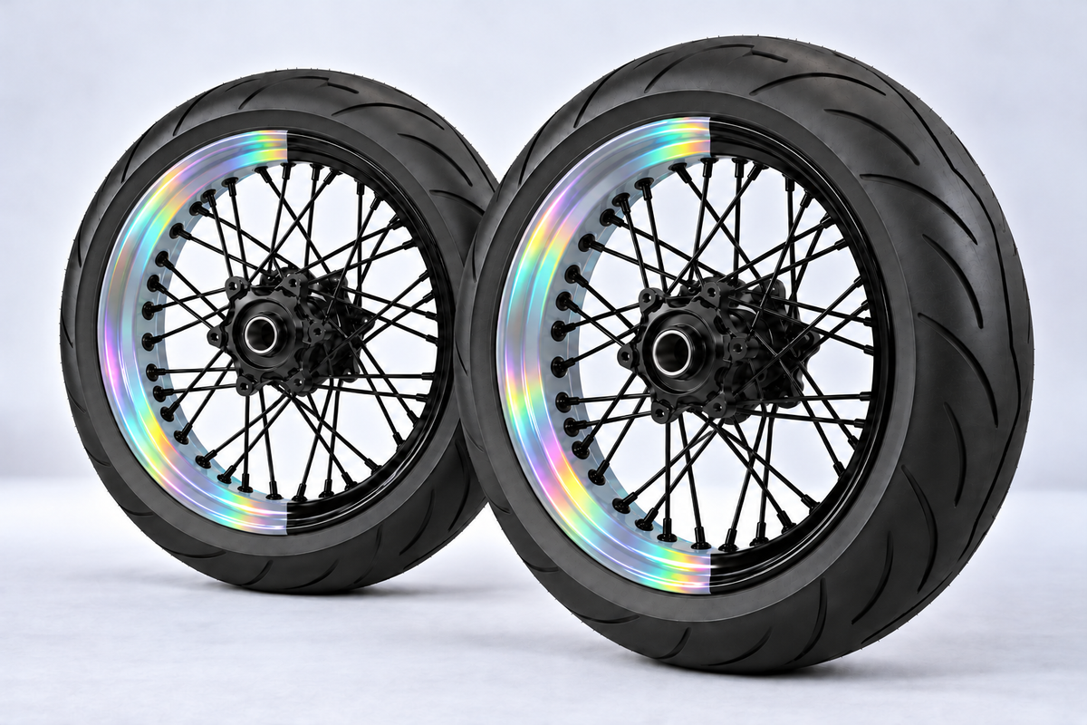 Stickers Demi-Jantes HOLOGRAPHIQUES Bi-ton (50/50 Supermoto)