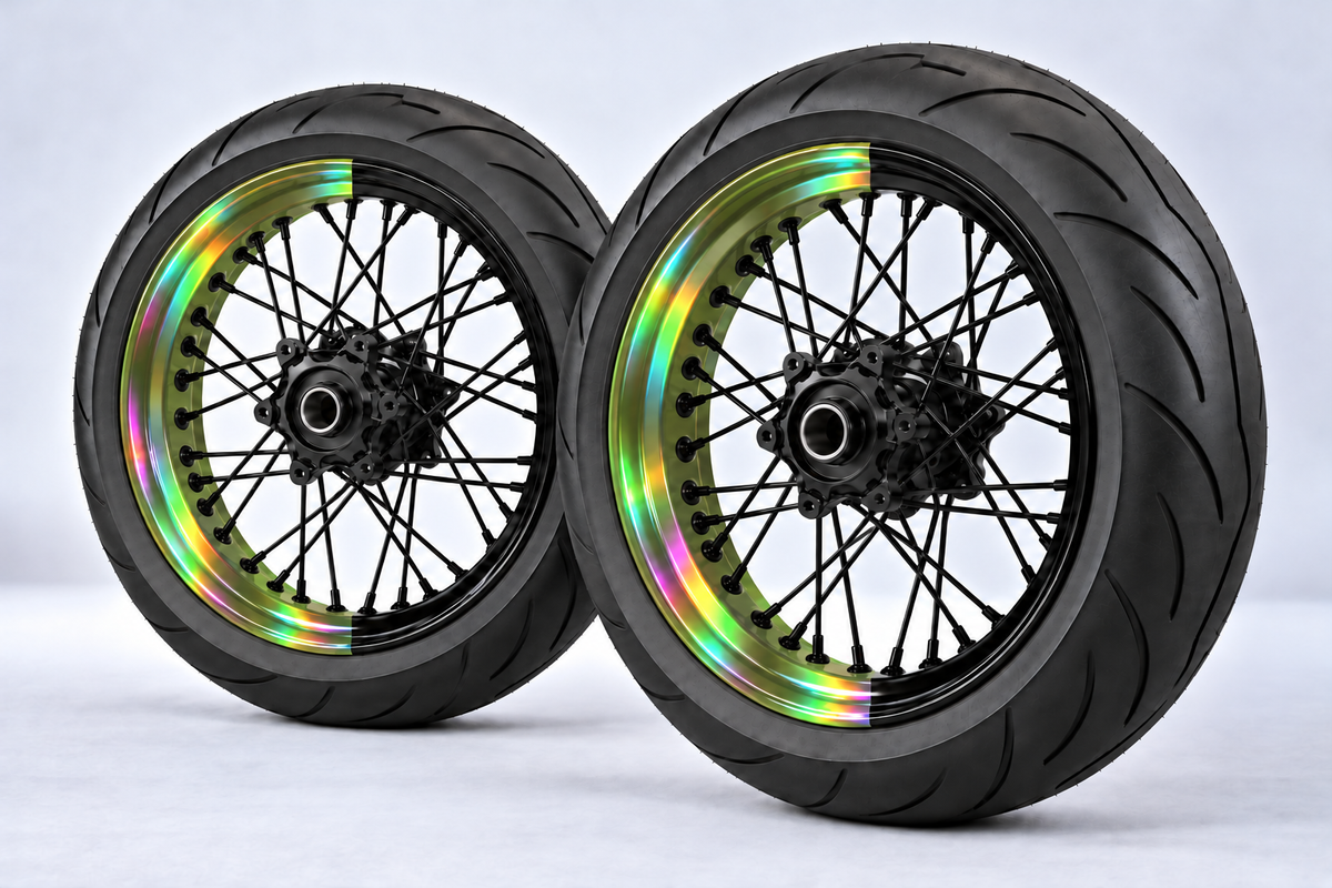 Stickers Demi-Jantes HOLOGRAPHIQUES Bi-ton (50/50 Supermoto)