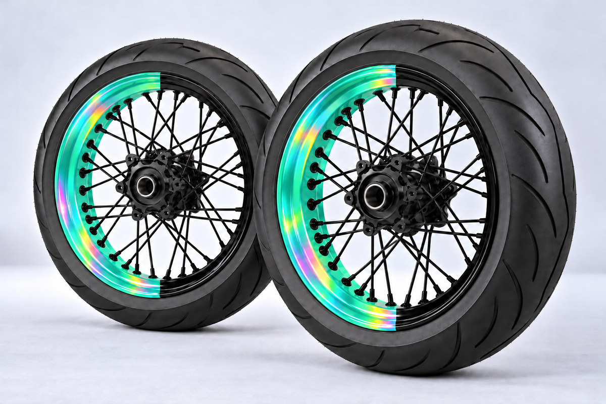 Stickers Demi-Jantes HOLOGRAPHIQUES Bi-ton (50/50 Supermoto)