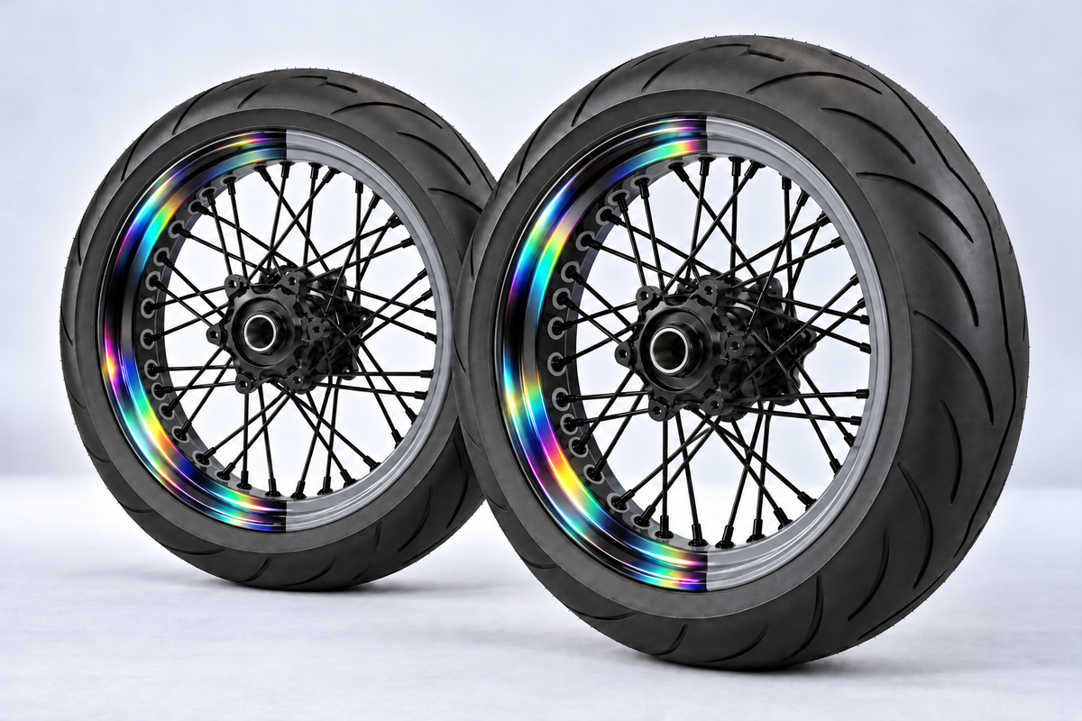Stickers Demi-Jantes HOLOGRAPHIQUES Bi-ton (50/50 Supermoto)