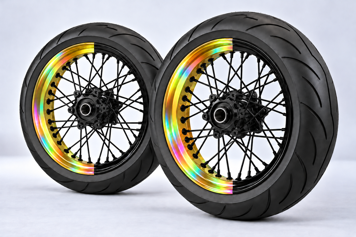 Stickers Demi-Jantes HOLOGRAPHIQUES Bi-ton (50/50 Supermoto)