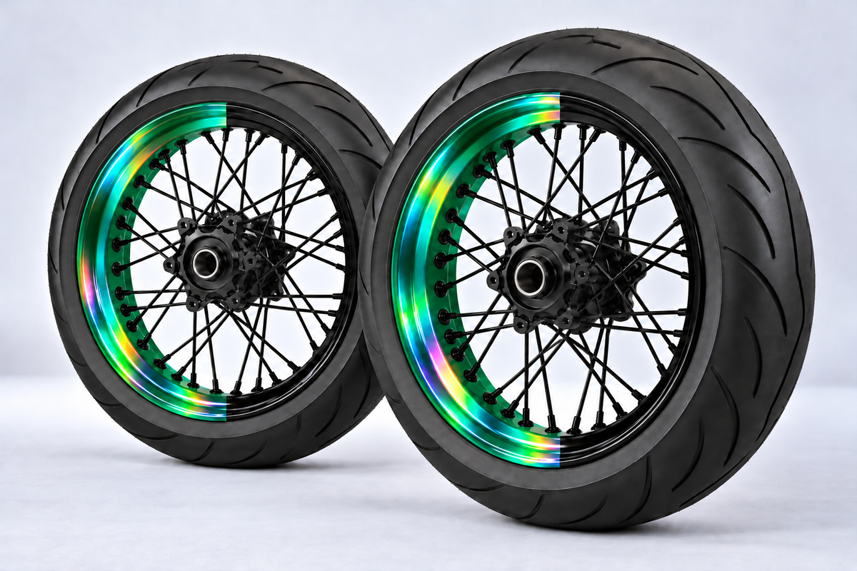 Stickers Demi-Jantes HOLOGRAPHIQUES Bi-ton (50/50 Supermoto)