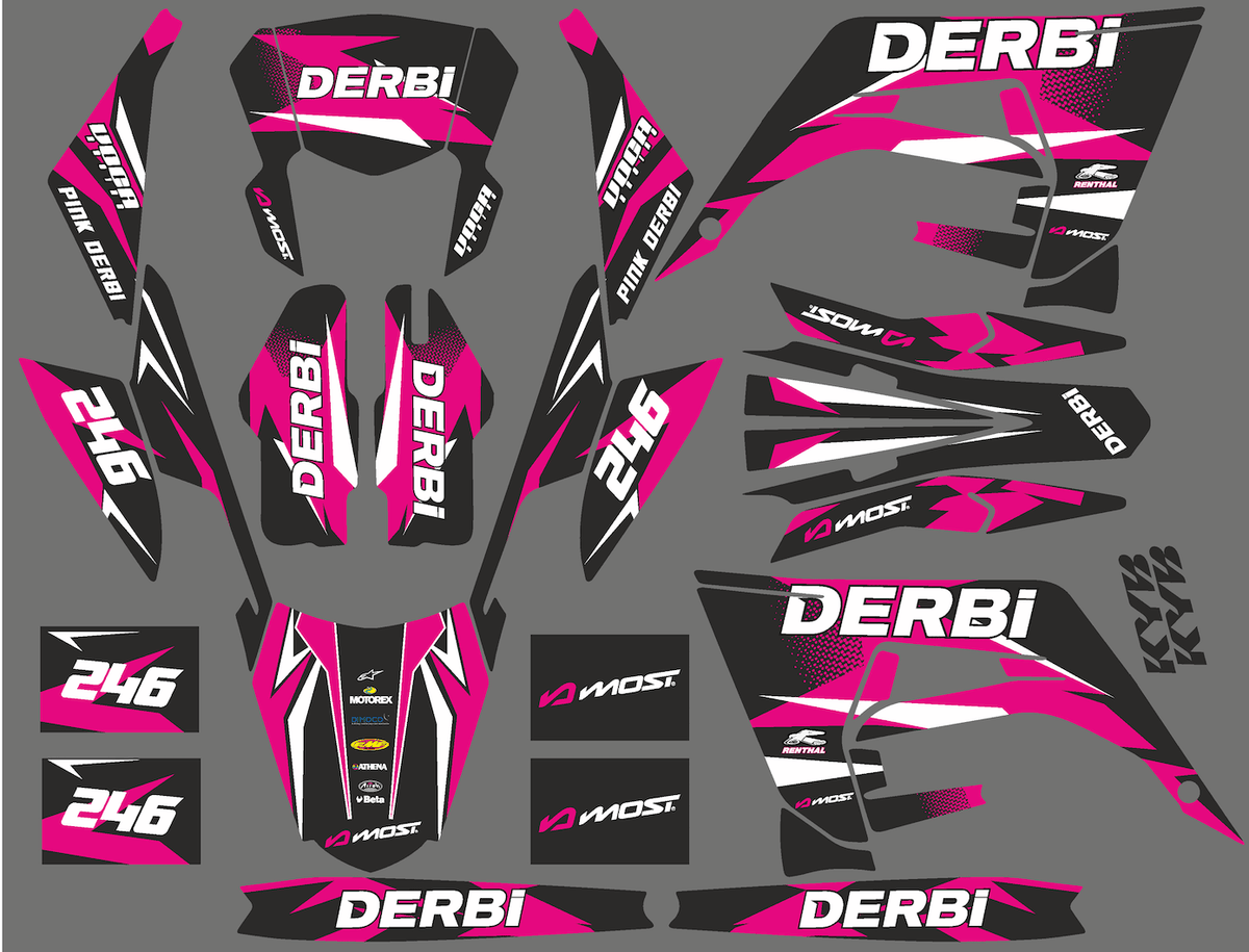 kit grafiche DERBI X-TREME / RACING 2018-2024 - FACTORY ROSA