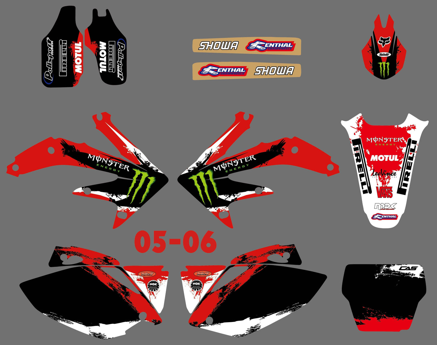 Kit Déco HONDA CRF 450 2005-2008 MONSTER RED