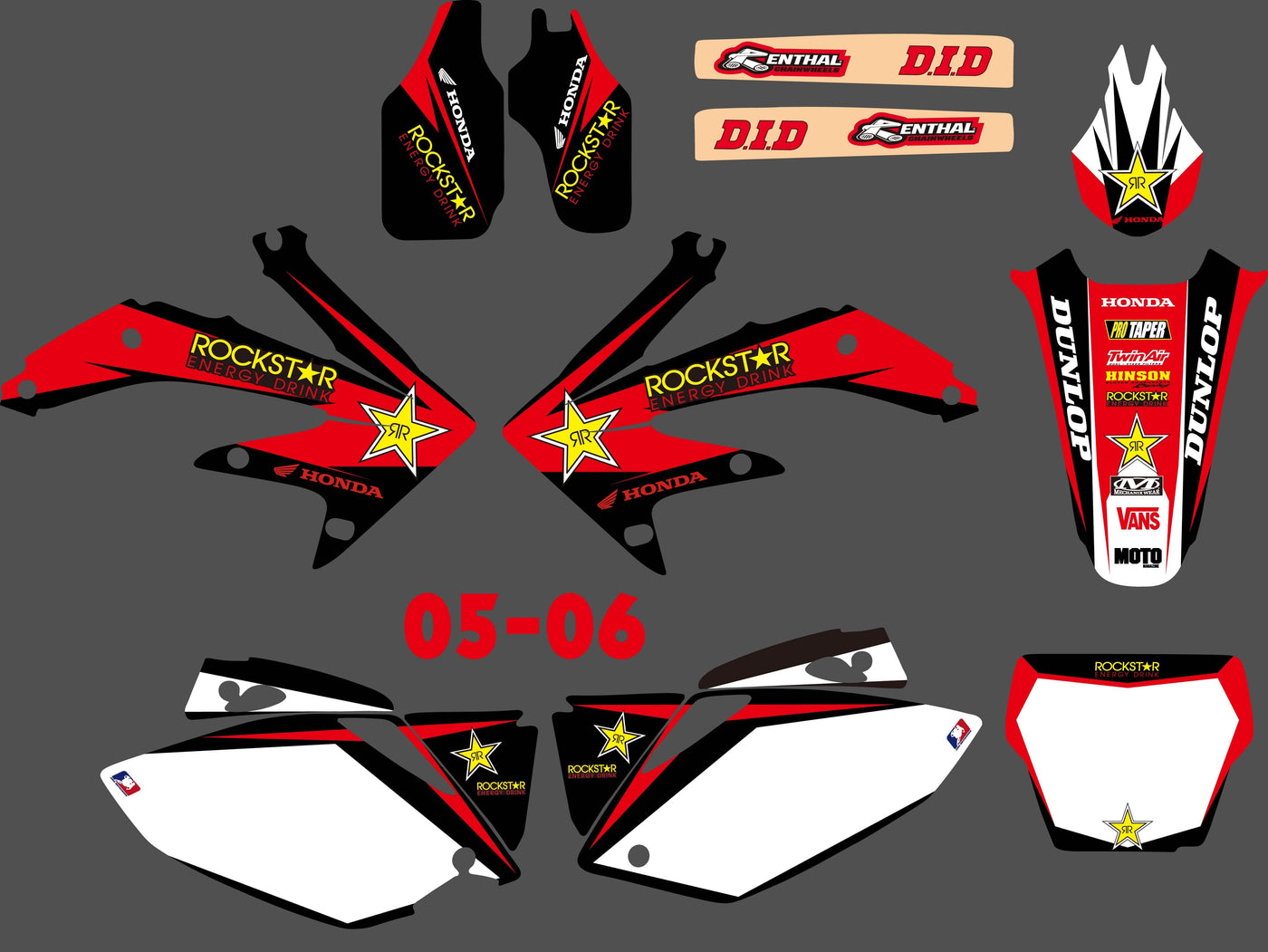 Kit Déco HONDA CRF 450 2005-2008 ROCKSTAR RED #2