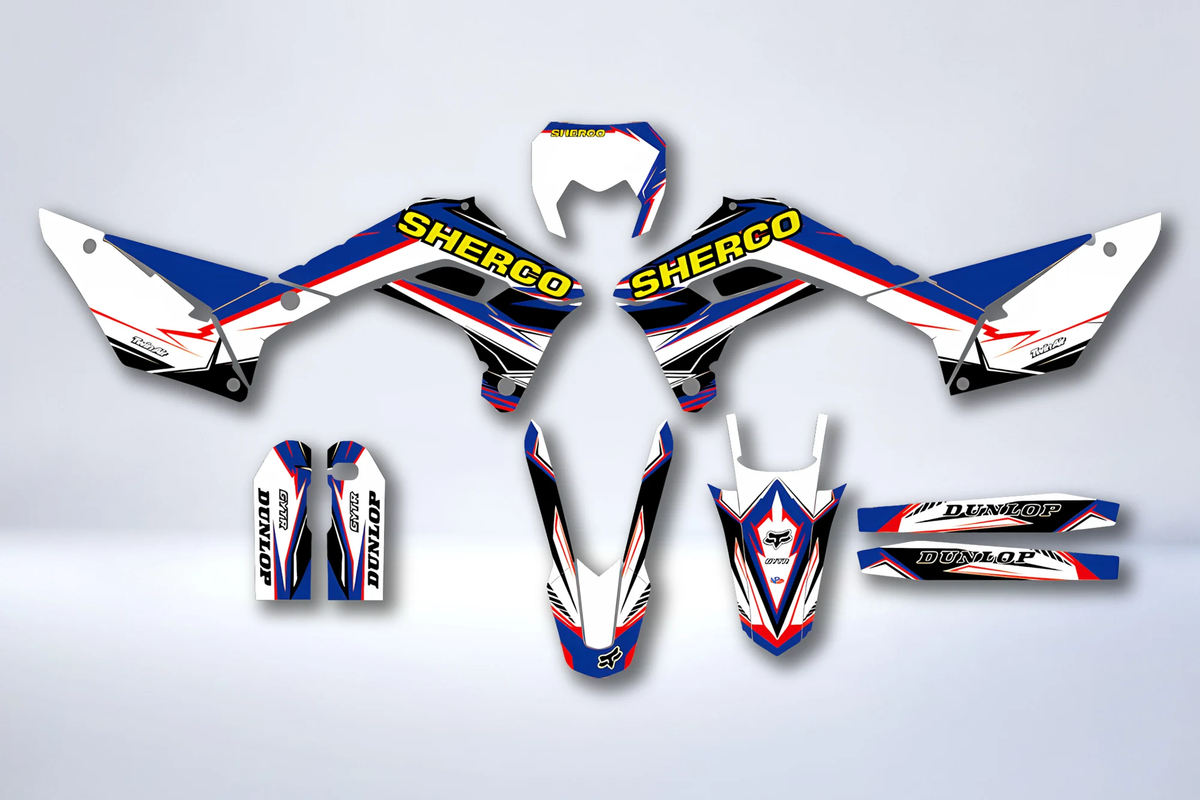 Kit autocolantes Sherco SE SEF 2017-2024 - AZUL VERMELHO AMARELO