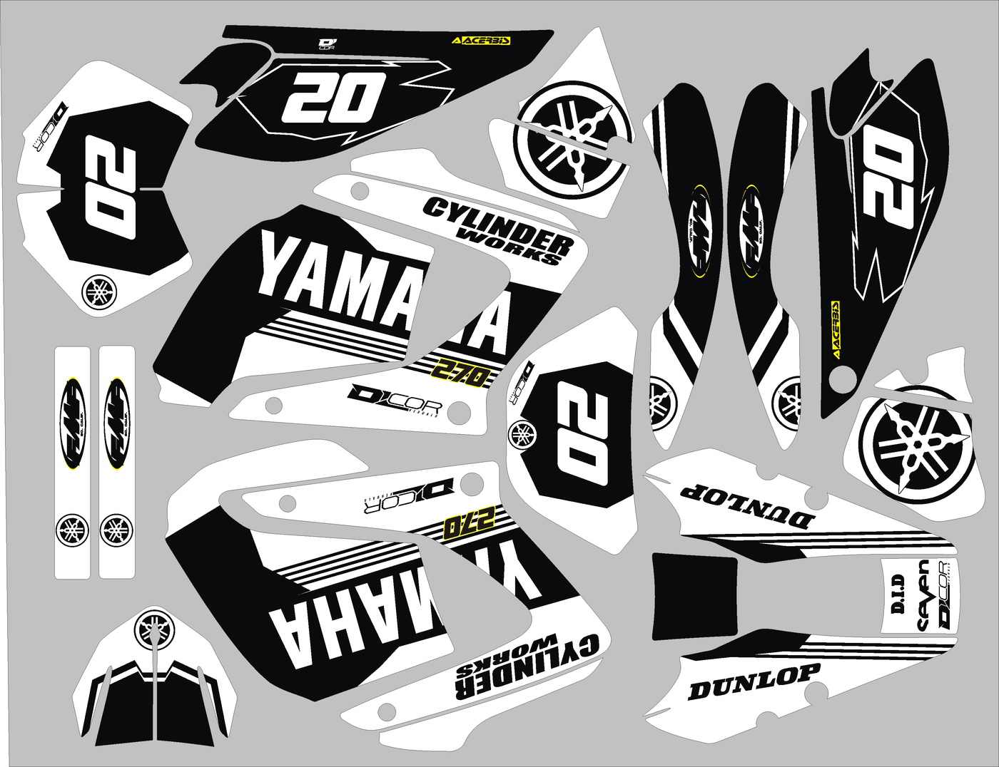 kit grafiche Yamaha DTR DTX 125 2004-2007 BIANCO & NERO