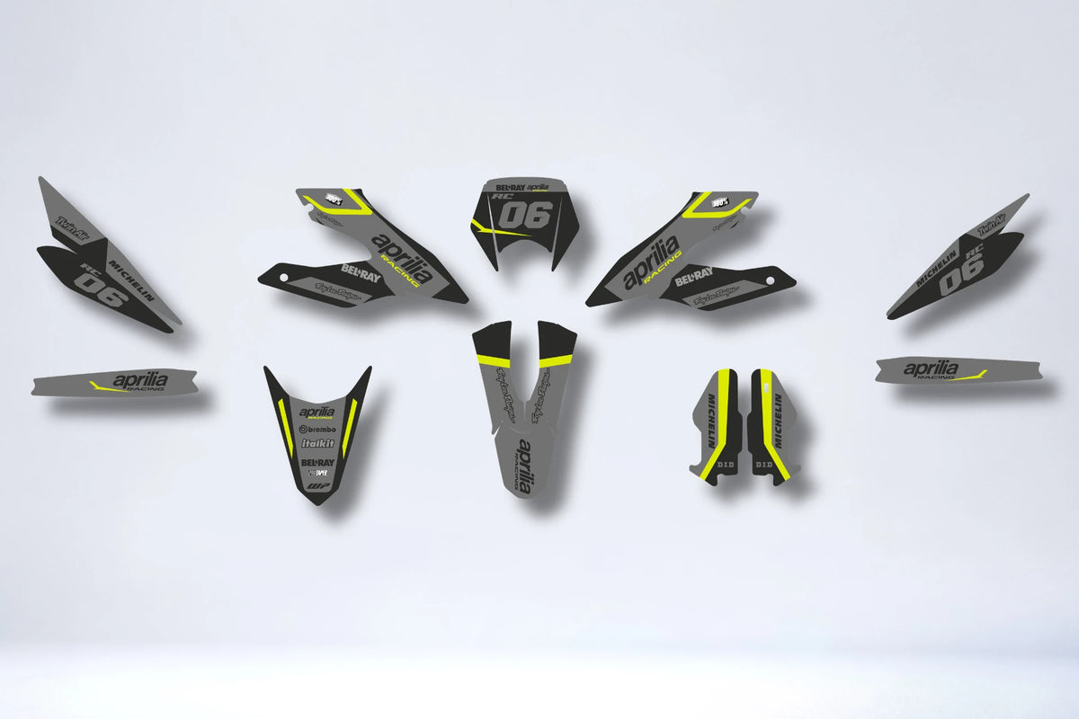 kit gráfico DERBI Senda DRD 125 SM / APRILIA SX 125 2018-2024 - CINZENTO AMARELO