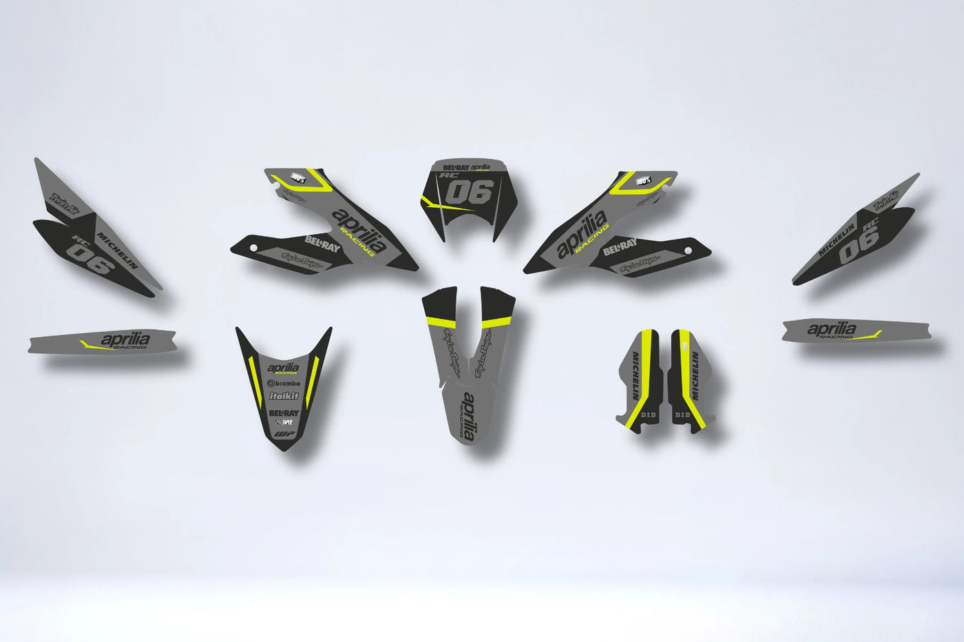 graphics kit DERBI Senda DRD 125 SM / APRILIA SX 125 2018-2024 - GREY YELLOW