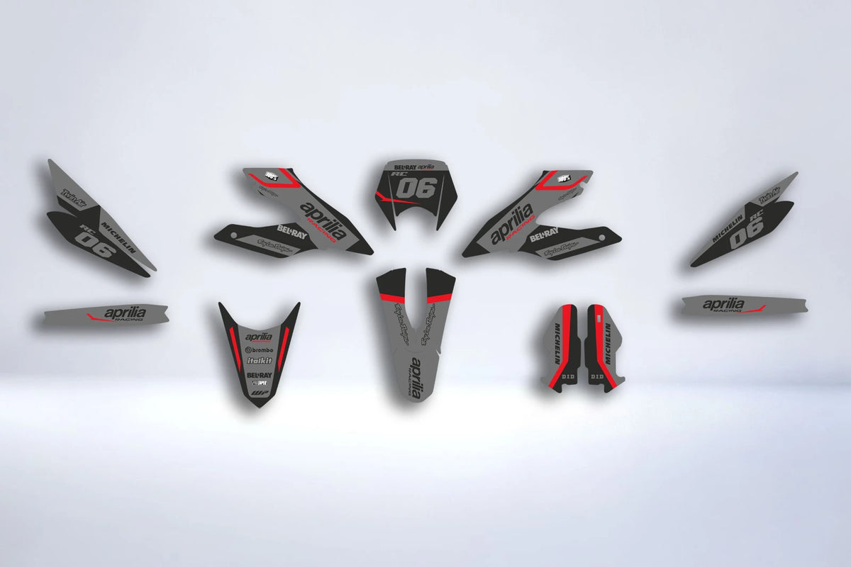 kit gráfico DERBI Senda DRD 125 SM / APRILIA SX 125 2018-2024 - CINZENTO VERMELHO