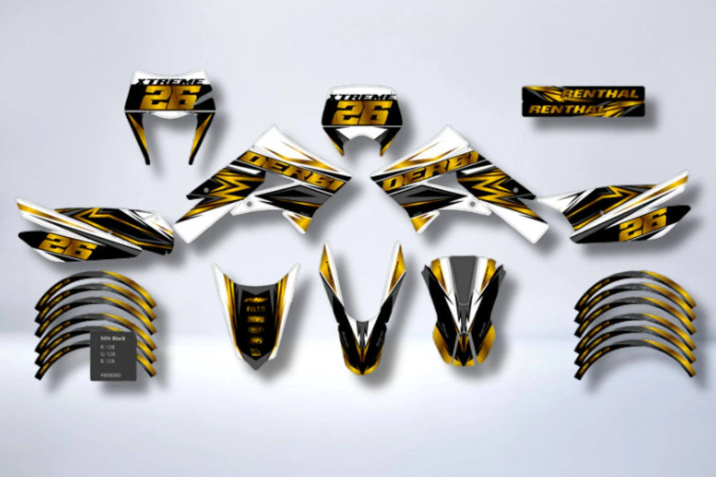 Kit Déco DERBI X-TREME / RACING 2011-2017 - GOLD (chrome ou holographique recommandé)