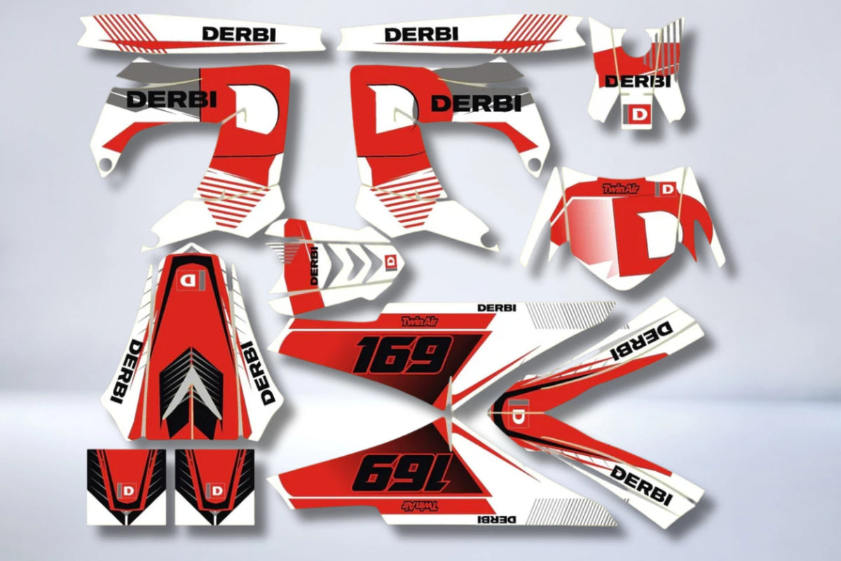 graphics kit DERBI fairings Victoria Bull Tun'R WHITE RED