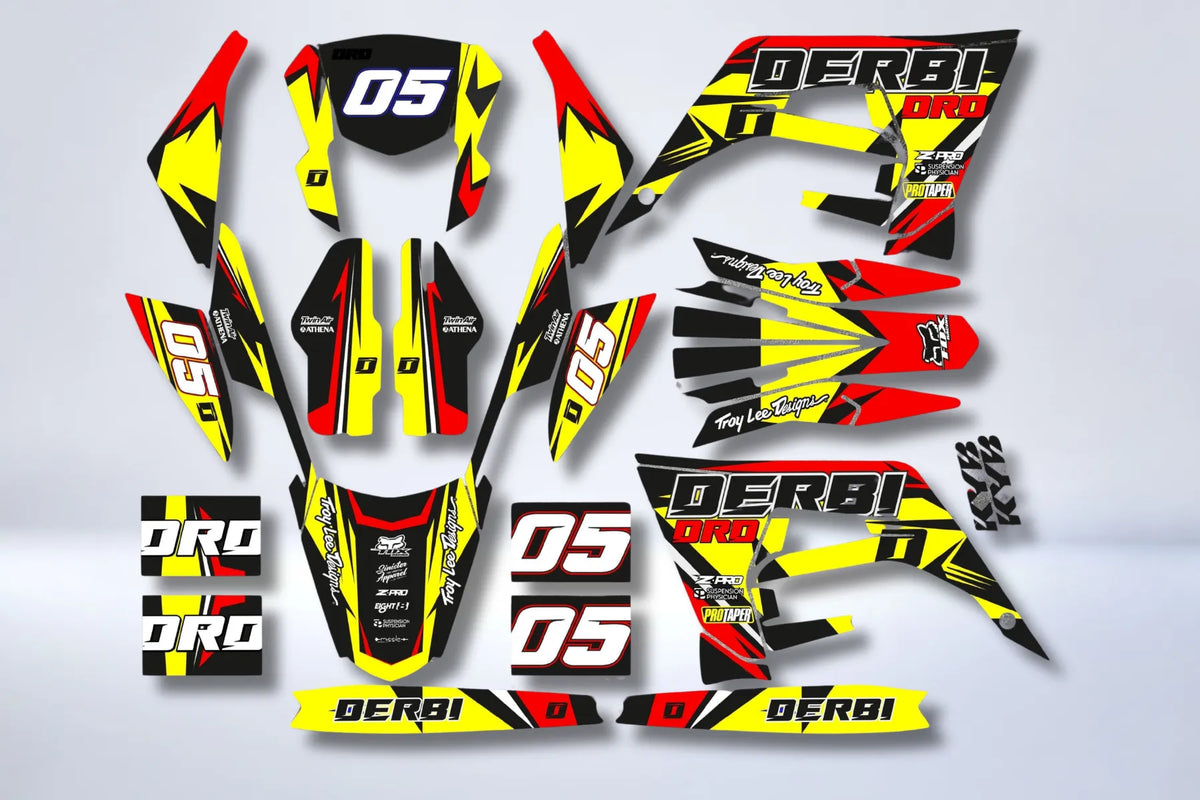 Dekor-Kit DERBI X-TREME / RACING 2018-2024 - ROT GELB