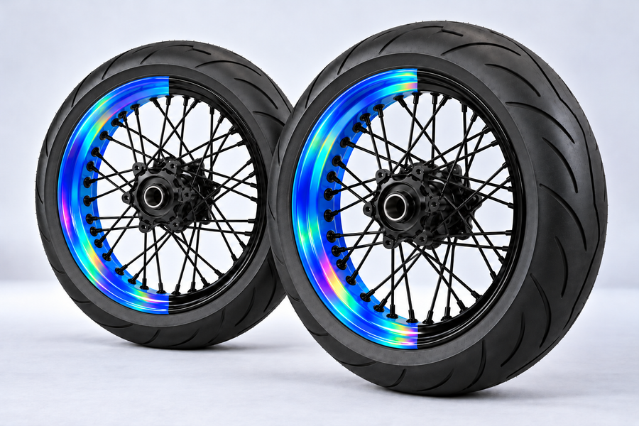 Stickers demi-jantes pour jante avant et arrière — Bleu Yamaha · Holographique