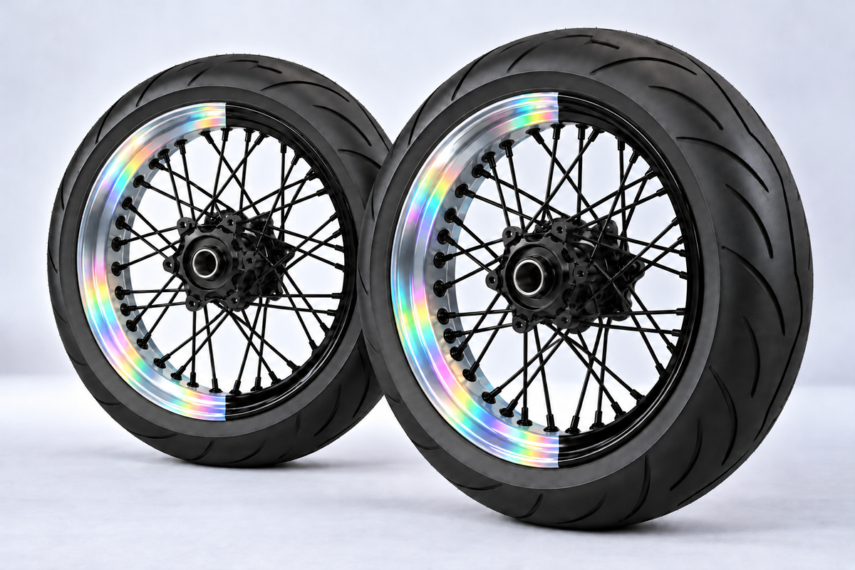 Stickers Demi-Jantes HOLOGRAPHIQUES Bi-ton (50/50 Supermoto)