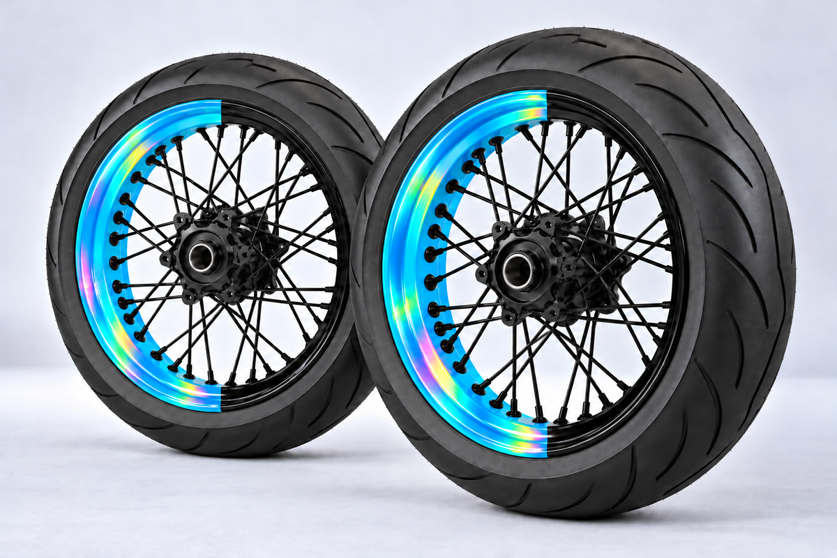 Stickers Demi-Jantes HOLOGRAPHIQUES Bi-ton (50/50 Supermoto)