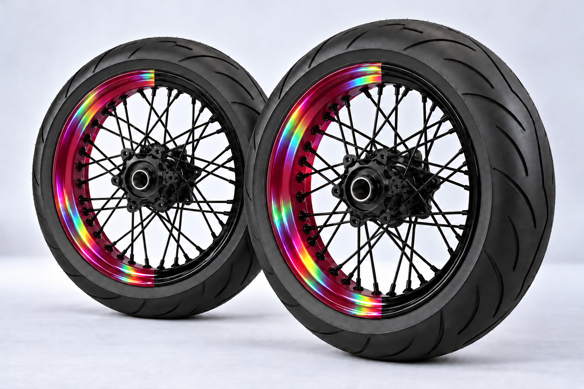 Stickers Demi-Jantes HOLOGRAPHIQUES Bi-ton (50/50 Supermoto)