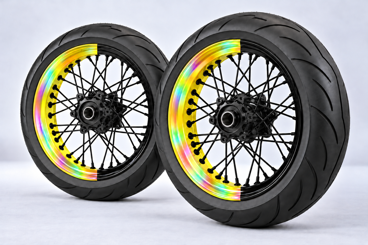Stickers Demi-Jantes HOLOGRAPHIQUES Bi-ton (50/50 Supermoto)
