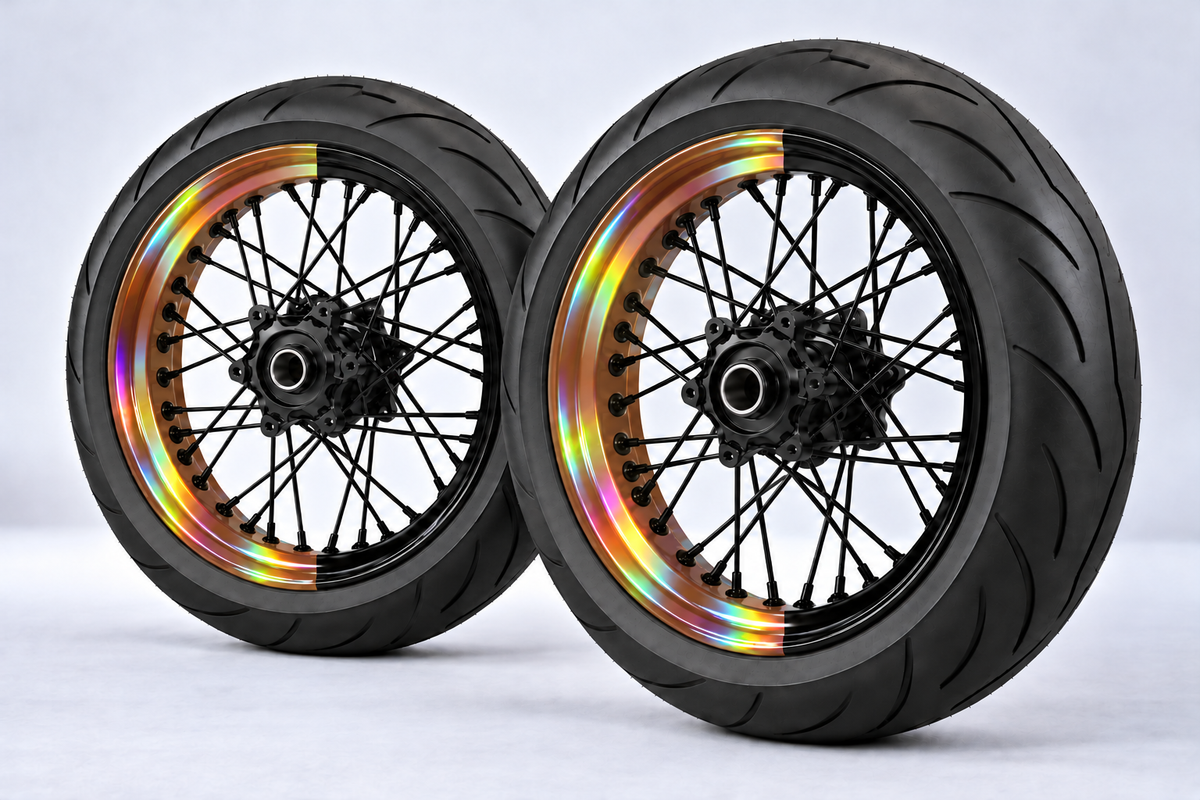 Stickers Demi-Jantes HOLOGRAPHIQUES Bi-ton (50/50 Supermoto)