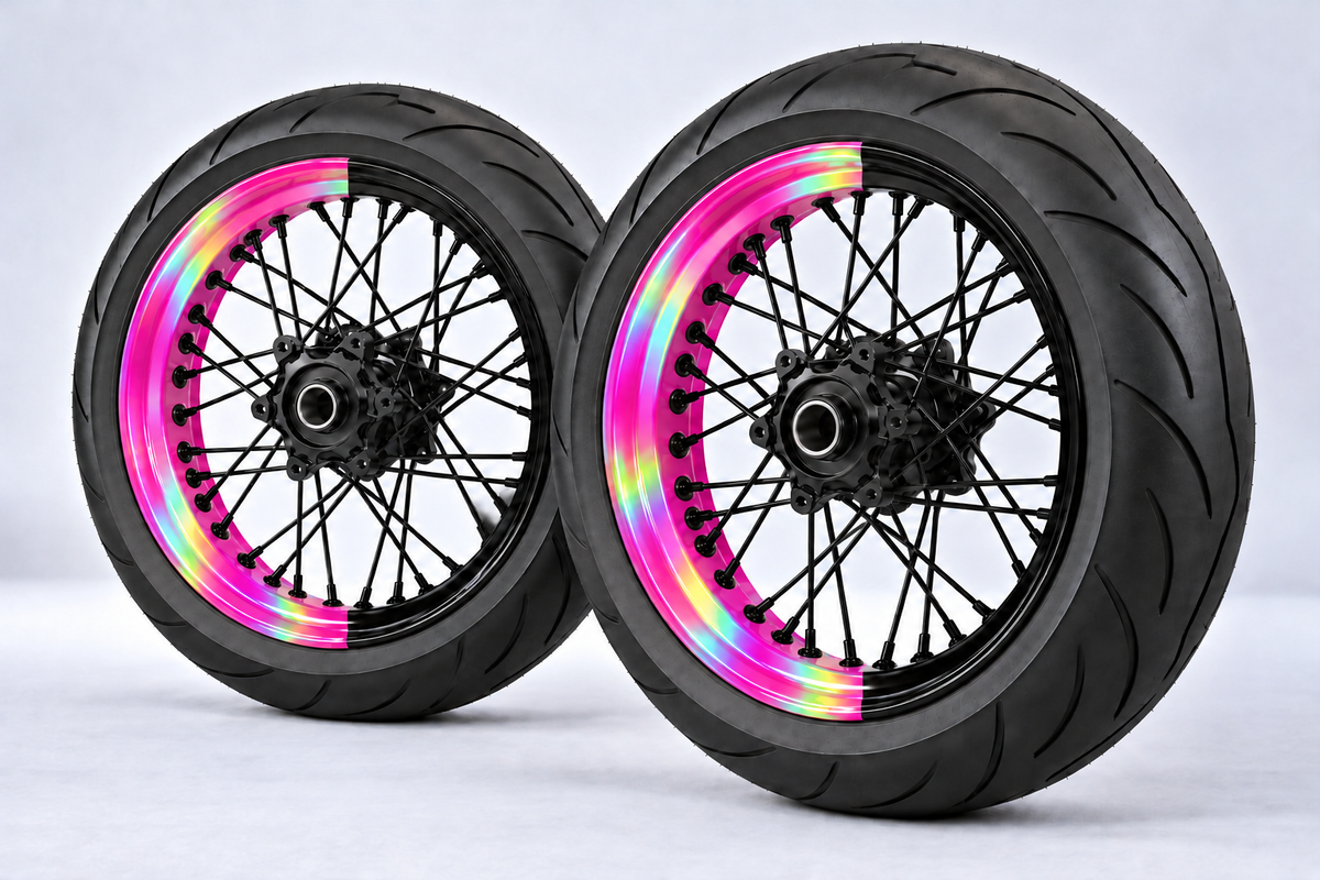 Stickers Demi-Jantes HOLOGRAPHIQUES Bi-ton (50/50 Supermoto)