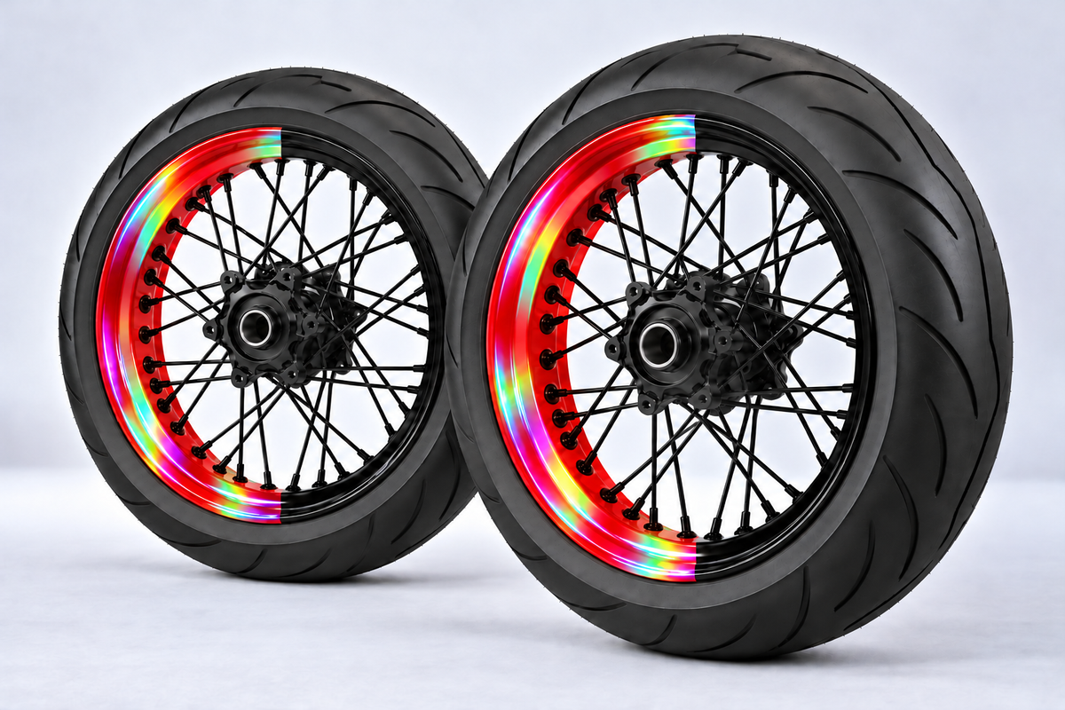 Stickers Demi-Jantes HOLOGRAPHIQUES Bi-ton (50/50 Supermoto)