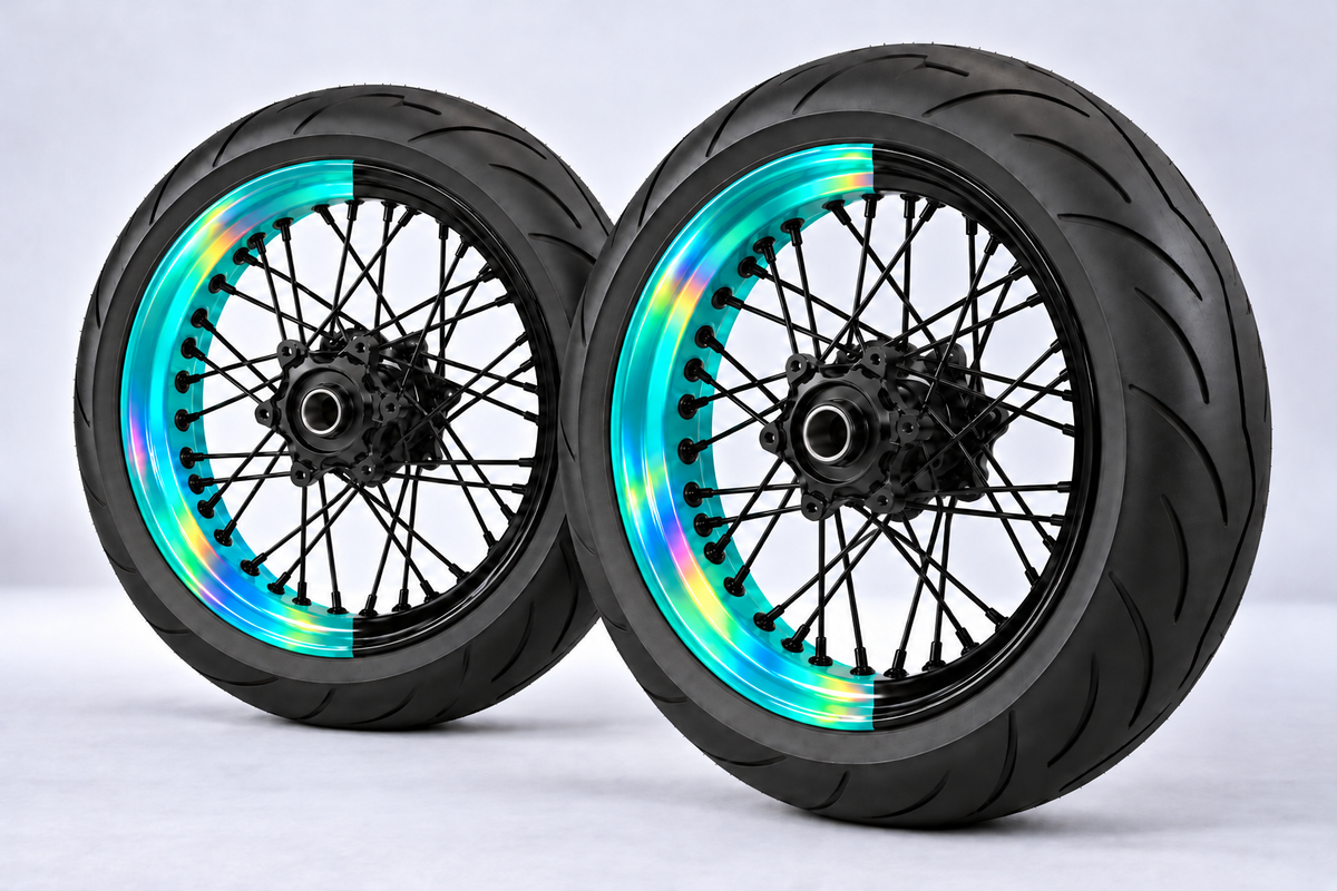 Stickers Demi-Jantes HOLOGRAPHIQUES Bi-ton (50/50 Supermoto)