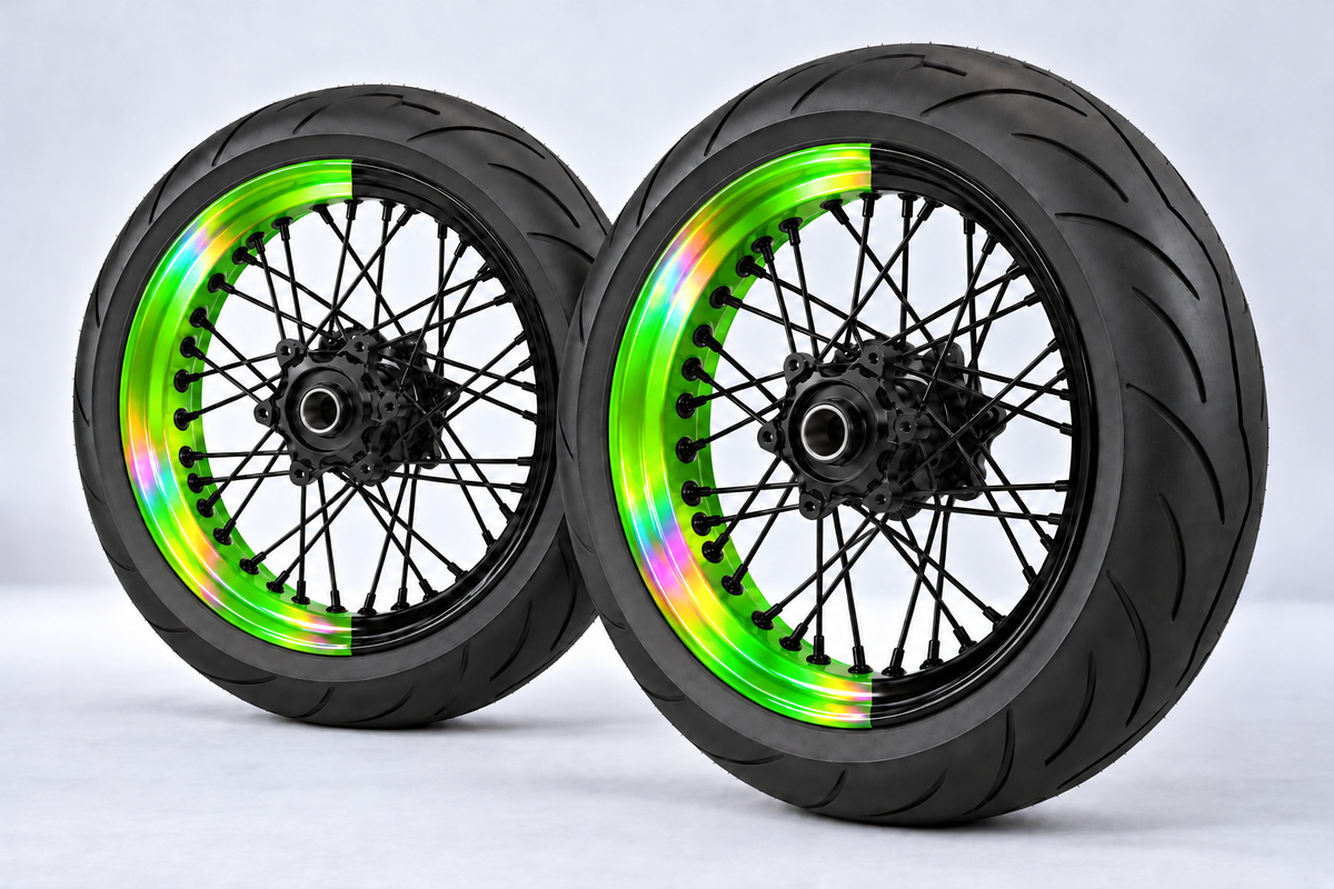 Stickers Demi-Jantes HOLOGRAPHIQUES Bi-ton (50/50 Supermoto)