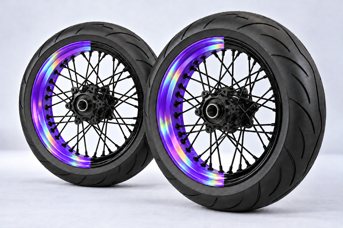 Stickers Demi-Jantes HOLOGRAPHIQUES Bi-ton (50/50 Supermoto)