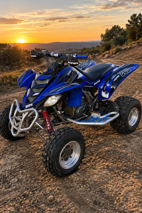 Quad bike with a blue graphics kit