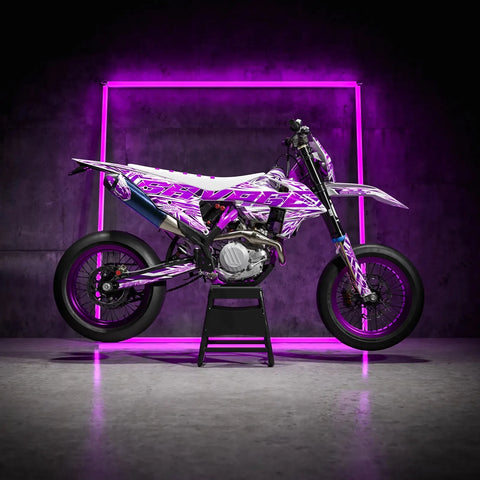 Supermoto with a purple graphics kit