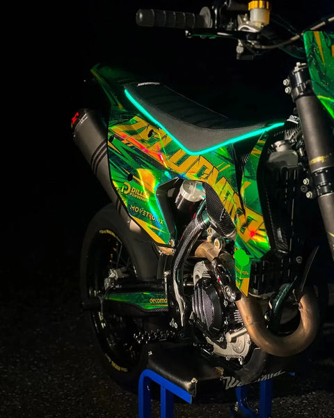 Supermoto with a green graphics kit