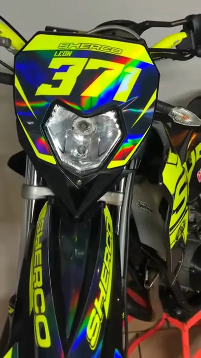 Supermoto with a yellow graphics kit