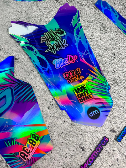 Holographic graphics kit laid out before fitting