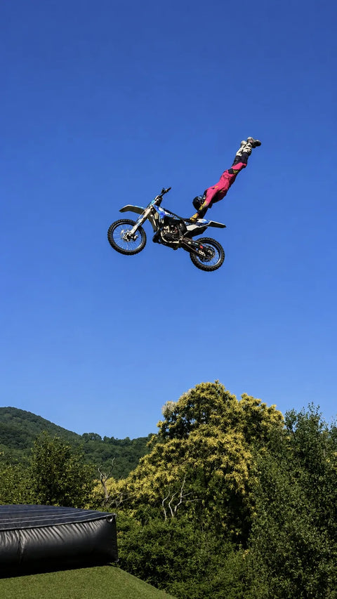 Saut freestyle en moto cross au kit déco rose et bleu