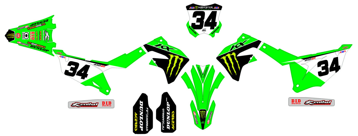 Graphics kit Kawasaki KXF 250 2021-2024 & KXF 450 2019-2023 - Auryx
