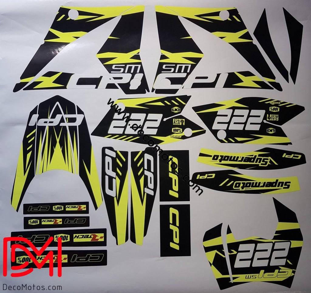 kit gráfico CPI Después de 2007 - BLACK & YELLOW (Jaune fluo sur la photo, en opción)