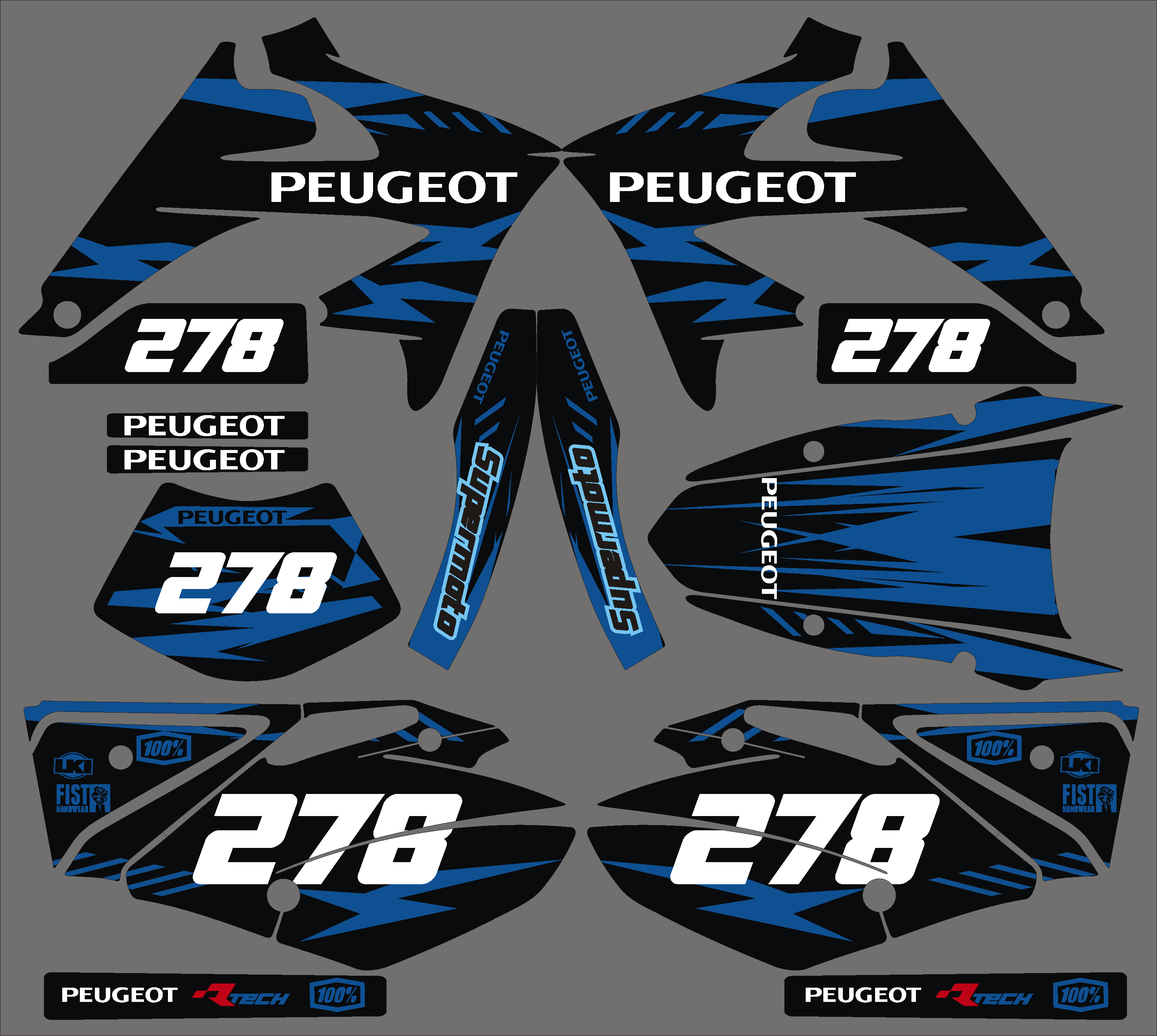 Kit Deco Peugeot Xps Enduro 50 Kit Deco PEUGEOT XPS BLACK BLUE