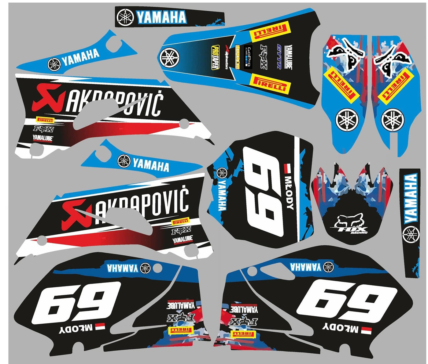 Kit Déco YAMAHA YZF 250-450 2006-2009 BLUE RED AKRA