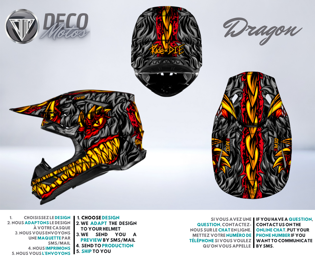 Tribal Dragon Stickers CASQUE MOTO ACCESSOIRES décoration pour casque  scooter (2 PCS) vinyle couleur au choix COD.C0031
